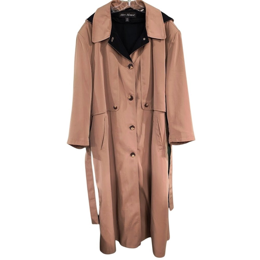 Misty Harbor Women's Beige Trench Coat Hooded Belted Full Length Size 22